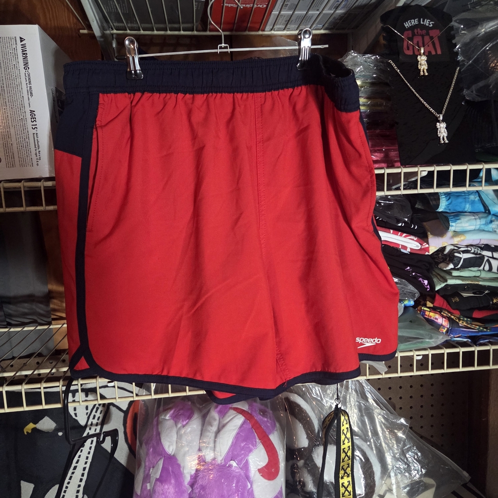 Speedo Men’s Red Swim Shorts with Black Trim